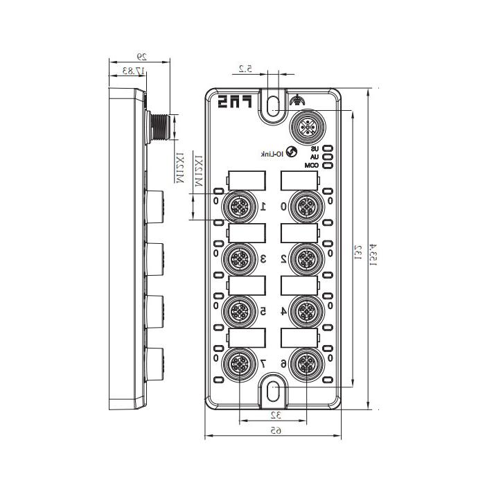 M12接口、IO-Link Hub、4AI，4-20mA 电流模拟量、8DI PNP 输入数字量模块、00BA11